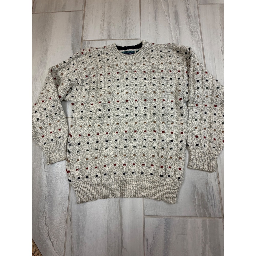 Claybrooke Outdoors Mens Medium Cotton Knit Sweater Vintage Made in USA Oatmeal